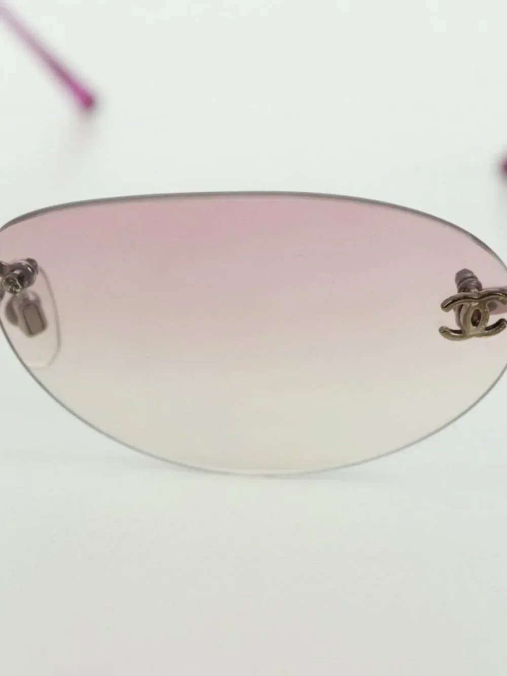 CHANEL Rimless CC Sunglasses metal Purple CC Auth am11594V